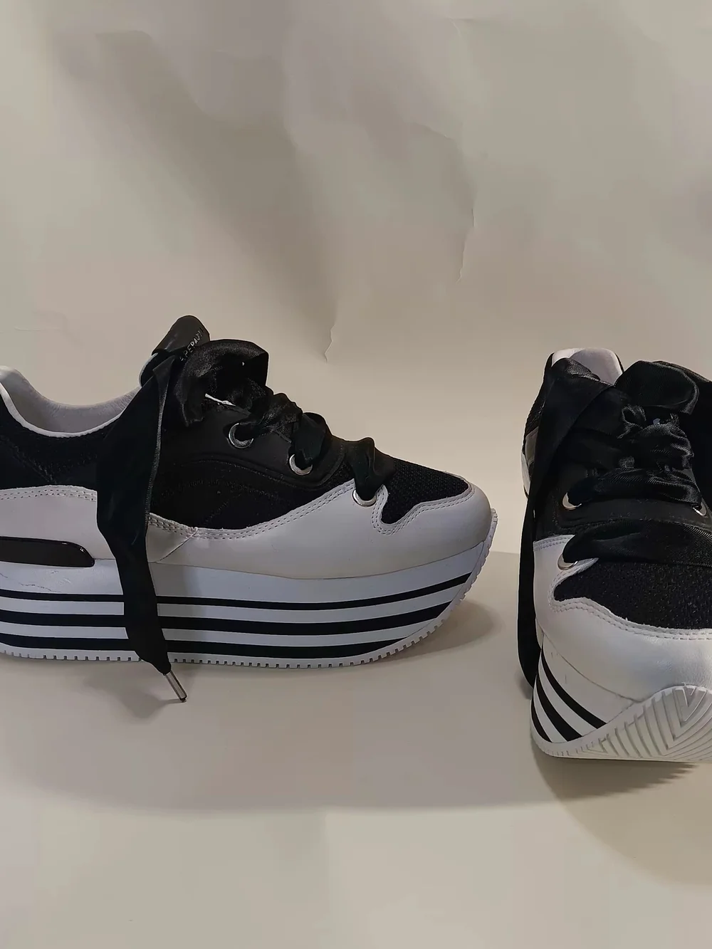 Apepazza Black and White Striped Platform Sneakers New W/ Defect